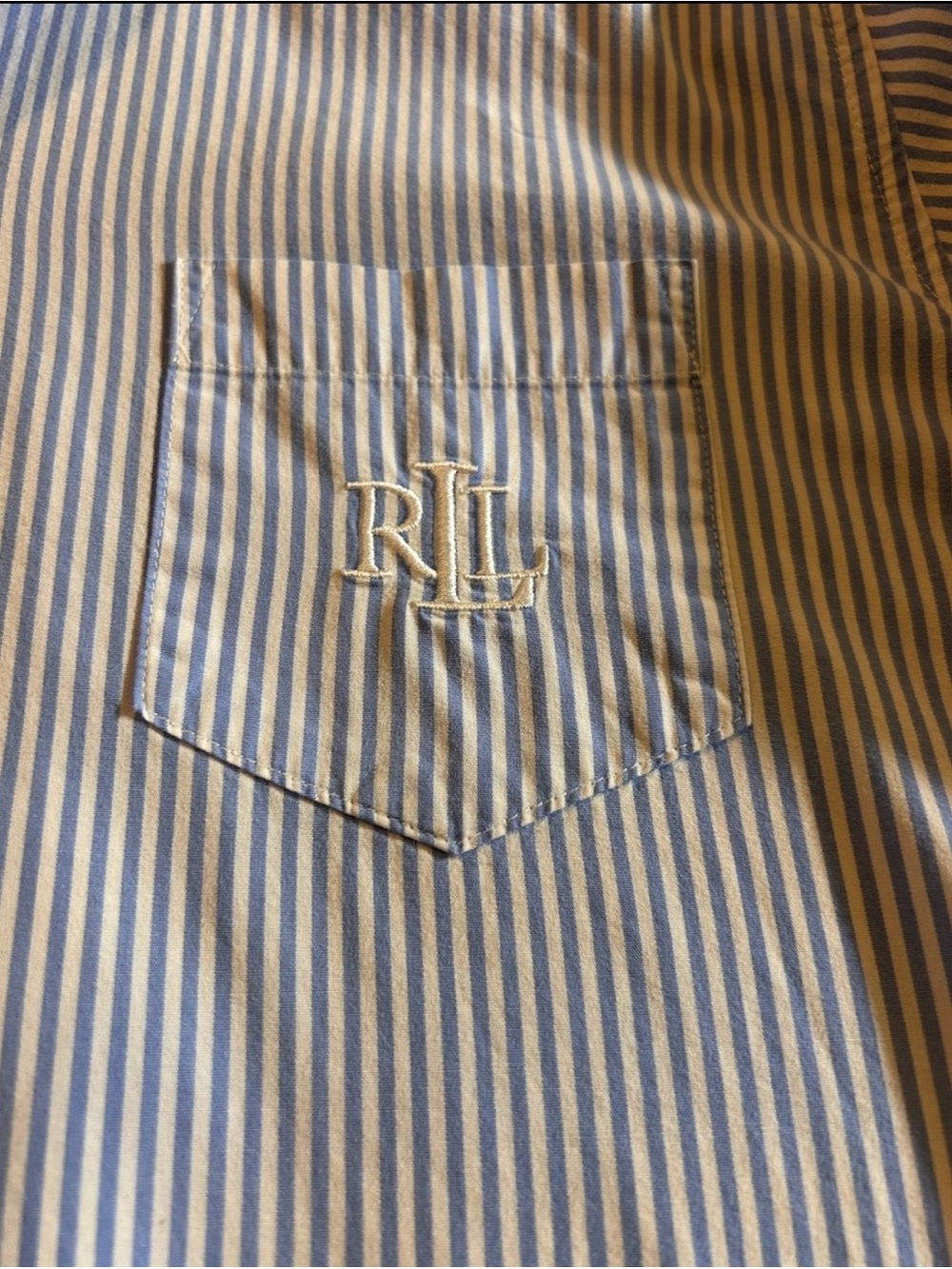 Lauren Ralph Lauren Button Up Sleep Shirt Blue White Striped Cotton Size XL - Picture 8 of 10